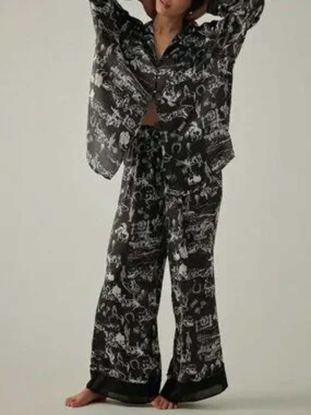 Casual Women's Button Down Shirt Wide Leg Pants Pajama Set